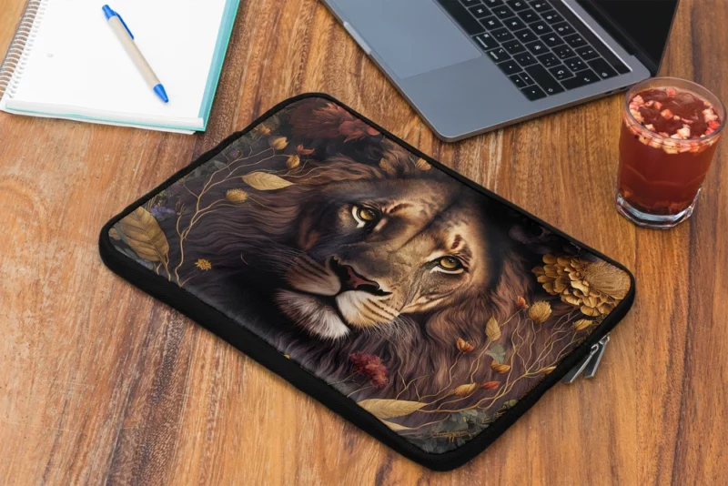 Lion Surrounded by Flowers Laptop Sleeve 2