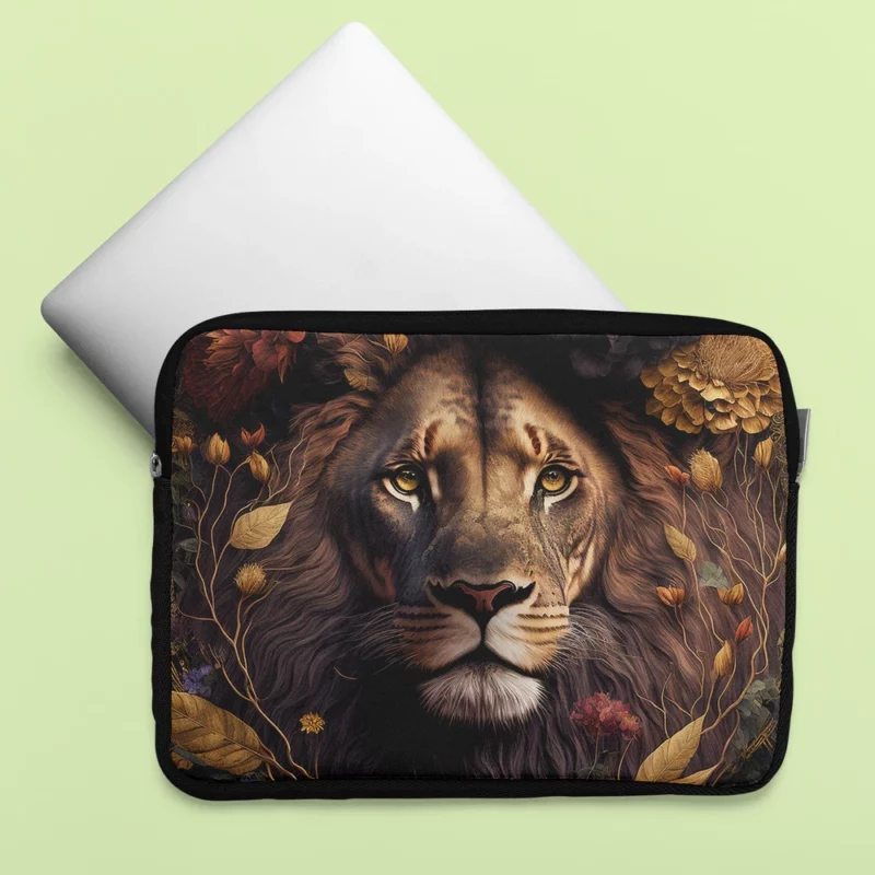 Lion Surrounded by Flowers Laptop Sleeve