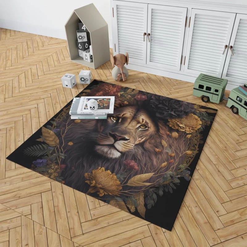 Lion Surrounded by Flowers Rug 1