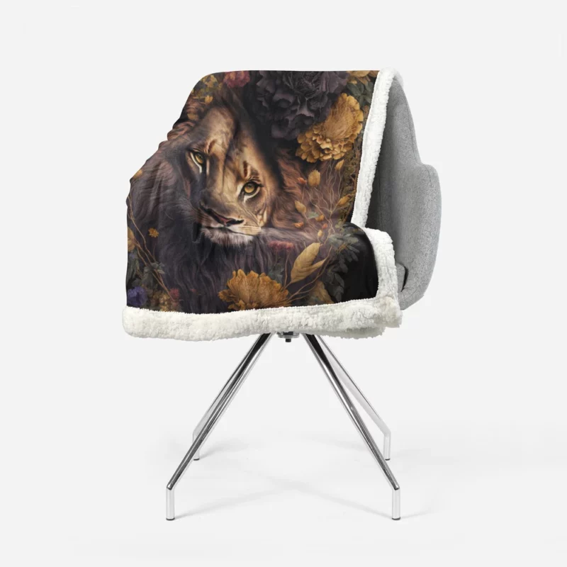 Lion Surrounded by Flowers Sherpa Fleece Blanket 1