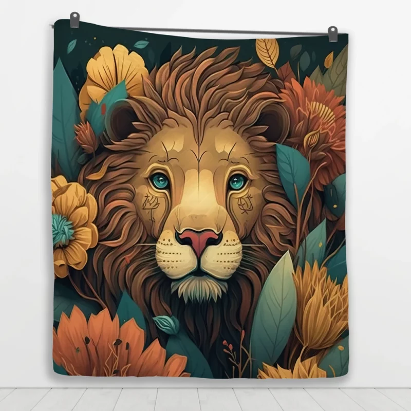 Lion With a Blue Eye Quilt Blanket 1