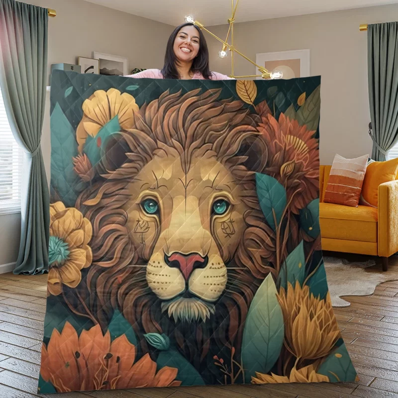 Lion With a Blue Eye Quilt Blanket