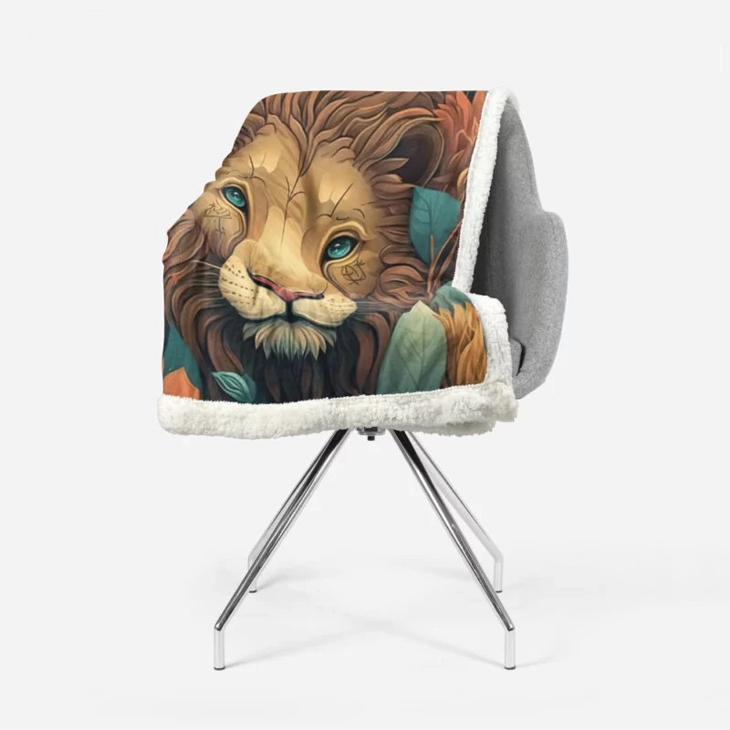 Lion With a Blue Eye Sherpa Fleece Blanket 1