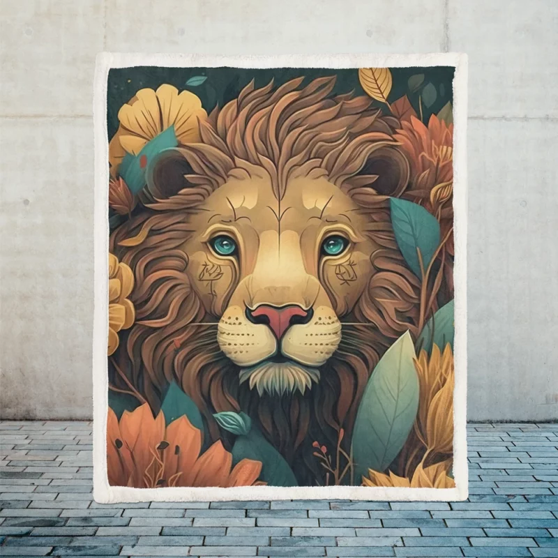 Lion With a Blue Eye Sherpa Fleece Blanket