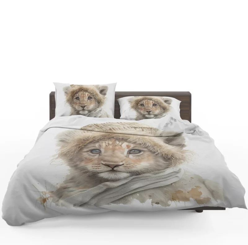 Lion in Winter Clothes Bedding Set 1