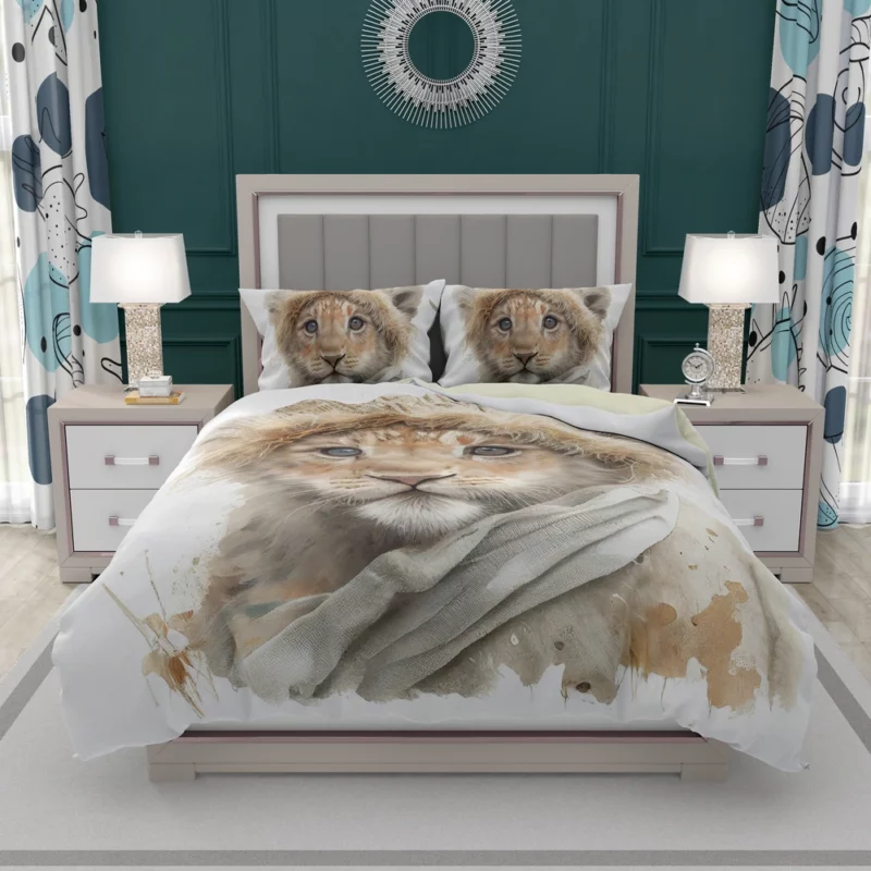 Lion in Winter Clothes Bedding Set 2