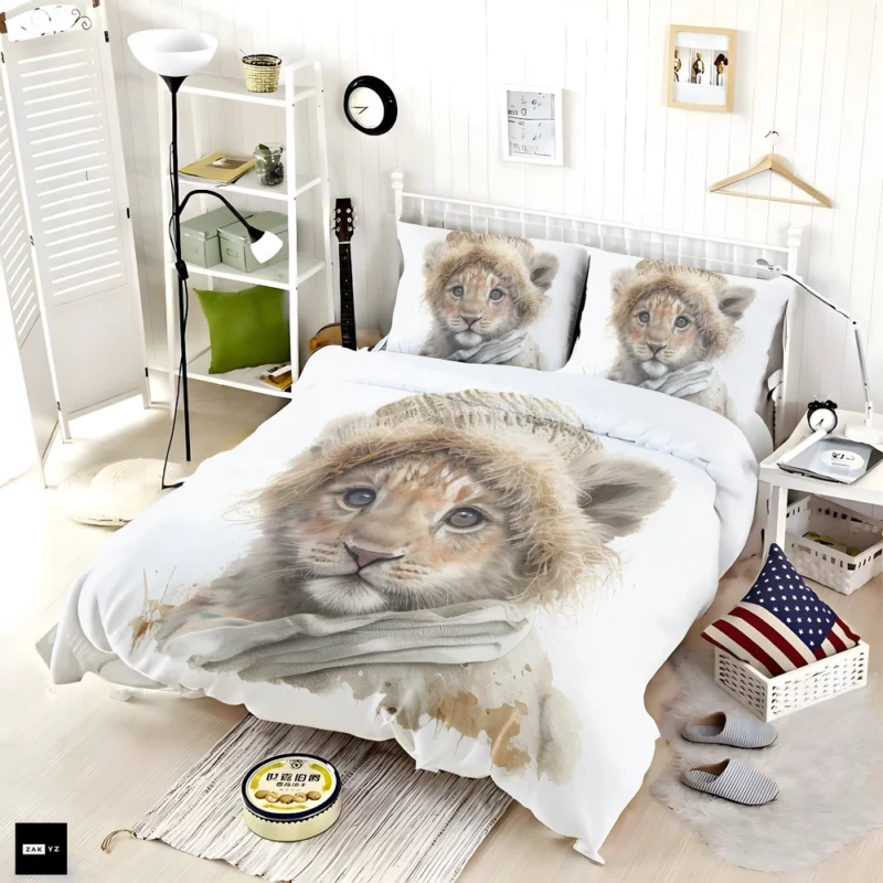 Lion in Winter Clothes Bedding Set