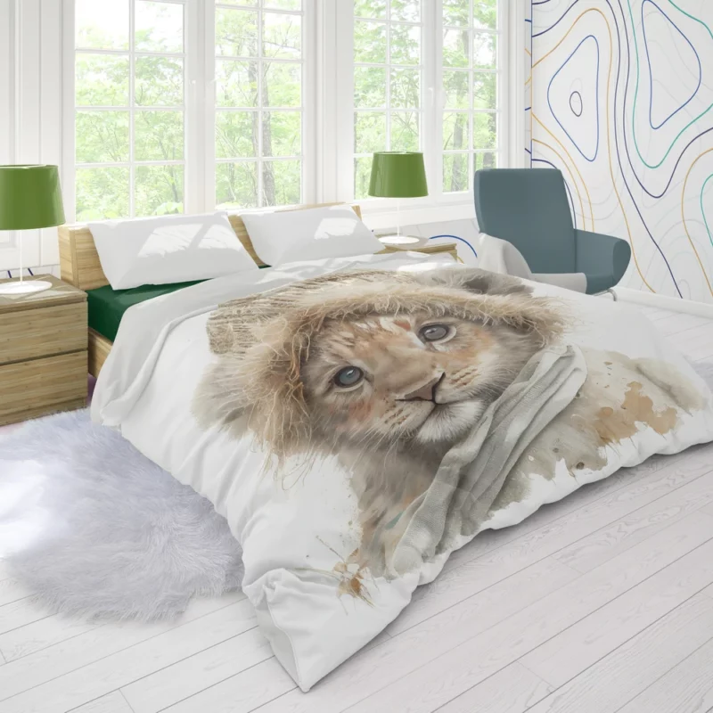 Lion in Winter Clothes Duvet Cover