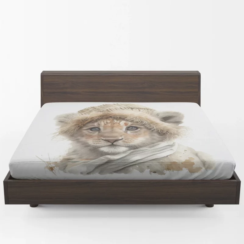 Lion in Winter Clothes Fitted Sheet 1