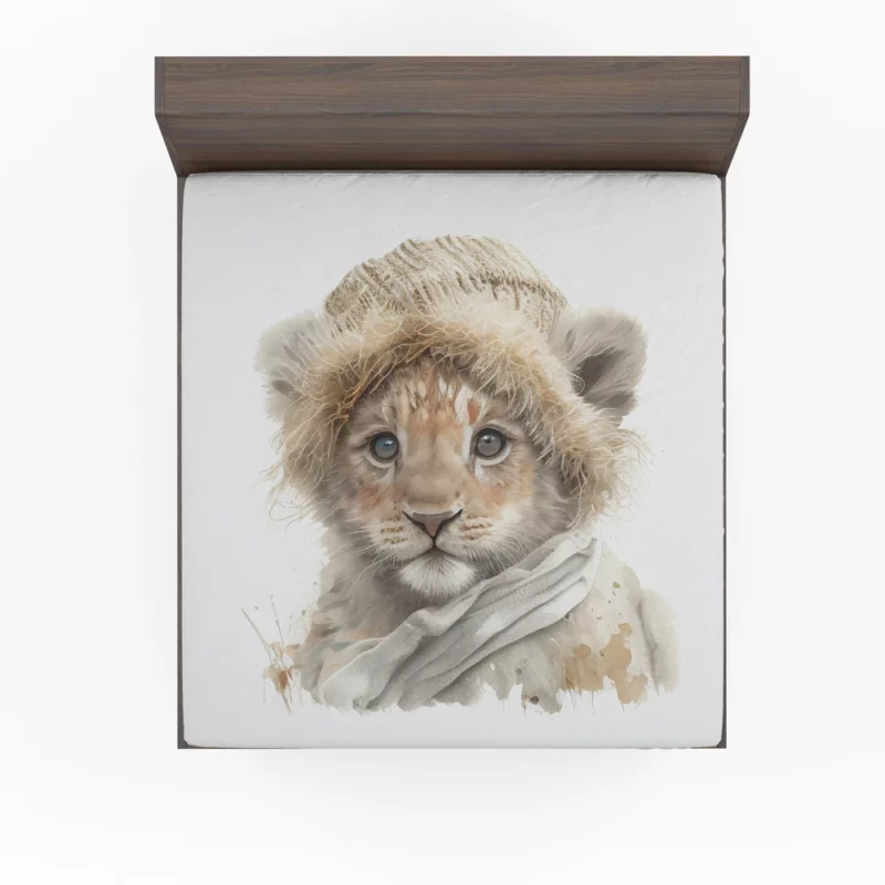 Lion in Winter Clothes Fitted Sheet