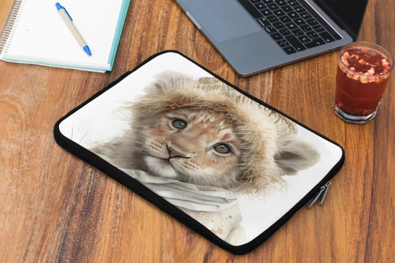 Lion in Winter Clothes Laptop Sleeve 2