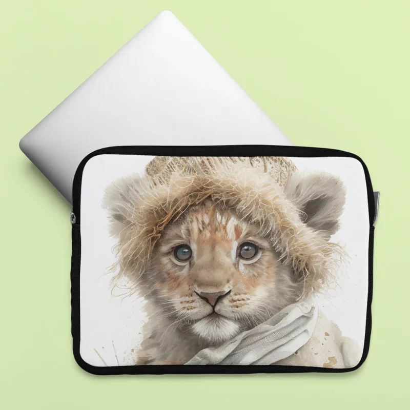 Lion in Winter Clothes Laptop Sleeve