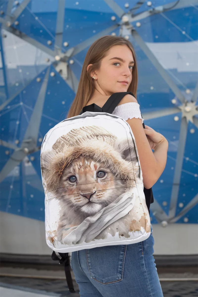 Lion in Winter Clothes Minimalist Backpack 2