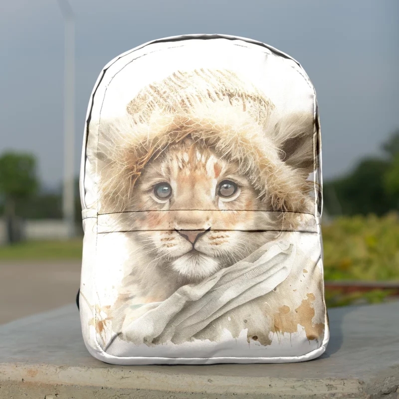 Lion in Winter Clothes Minimalist Backpack