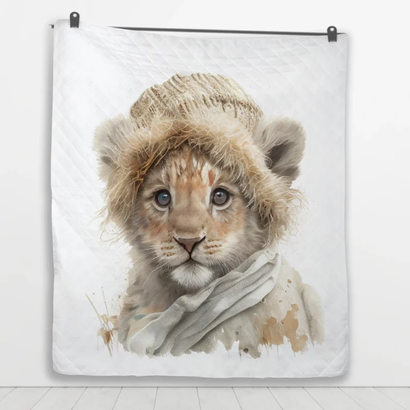 Lion in Winter Clothes Quilt Blanket 1