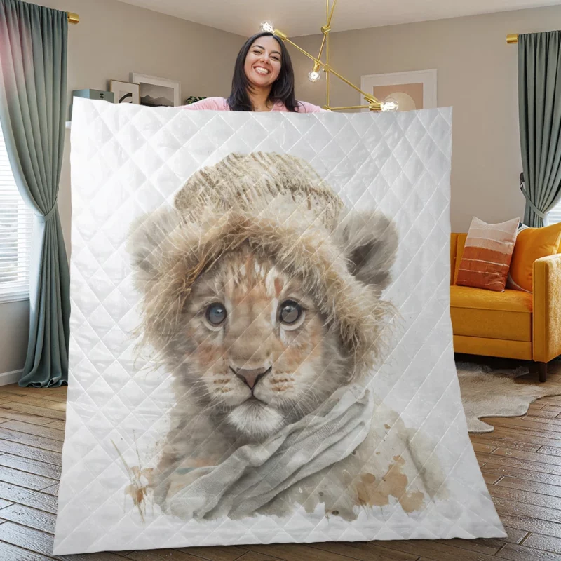 Lion in Winter Clothes Quilt Blanket