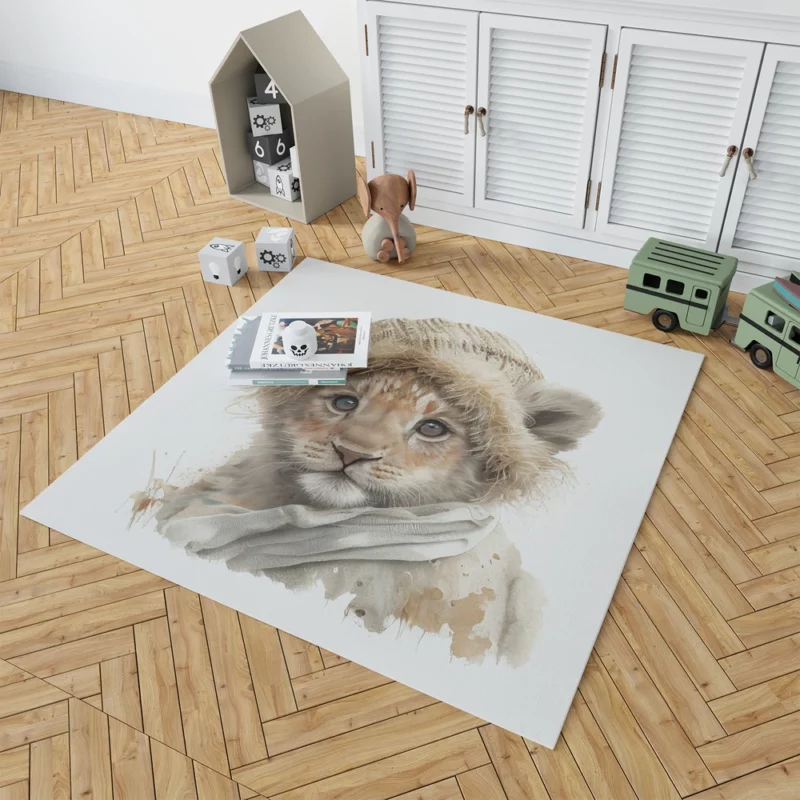 Lion in Winter Clothes Rug 1