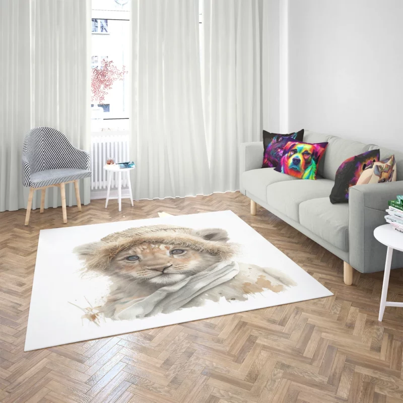 Lion in Winter Clothes Rug 2