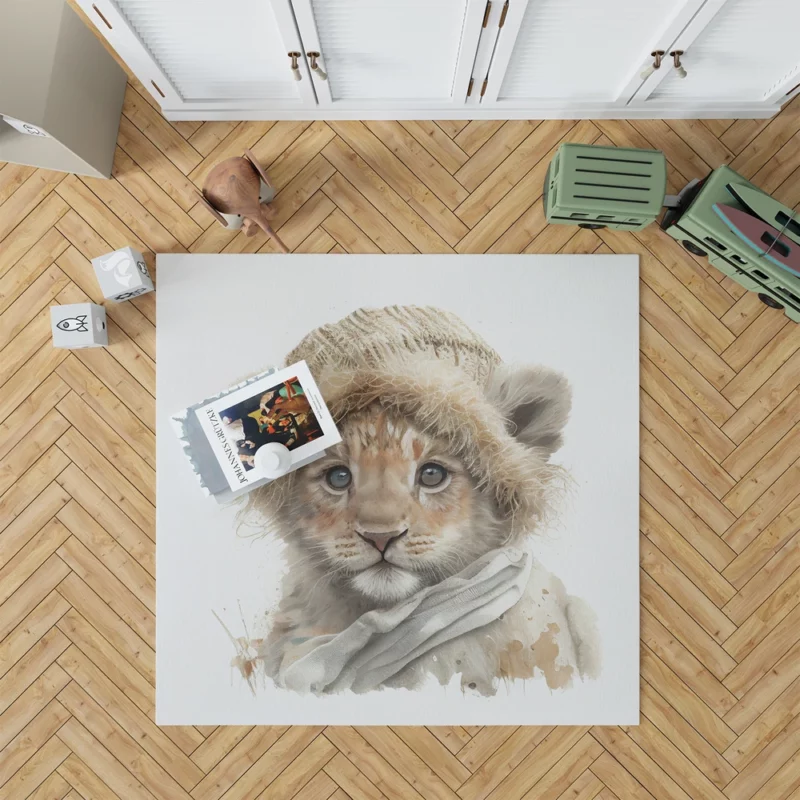 Lion in Winter Clothes Rug