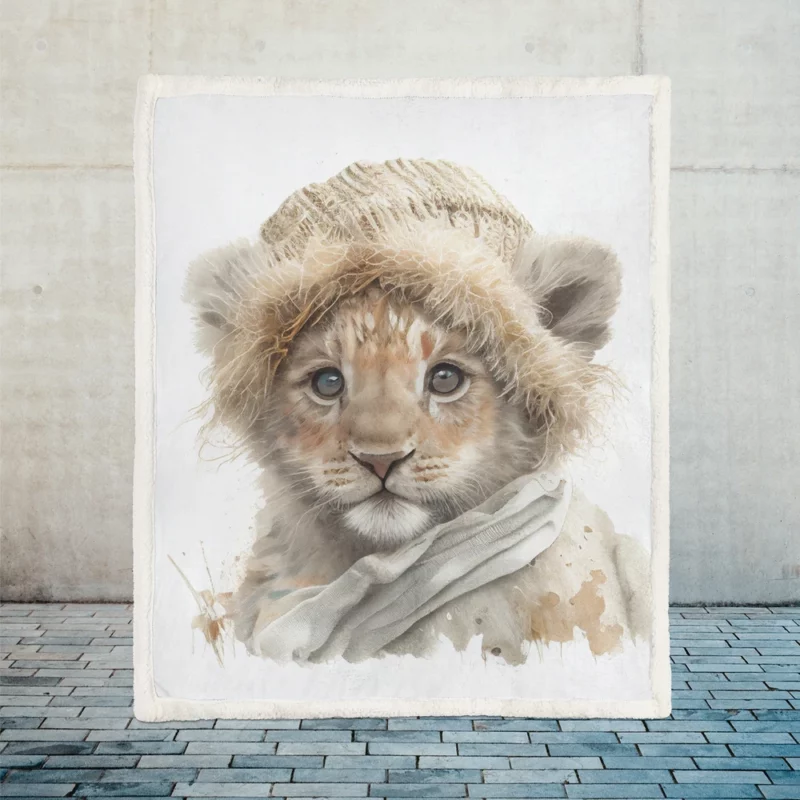 Lion in Winter Clothes Sherpa Fleece Blanket