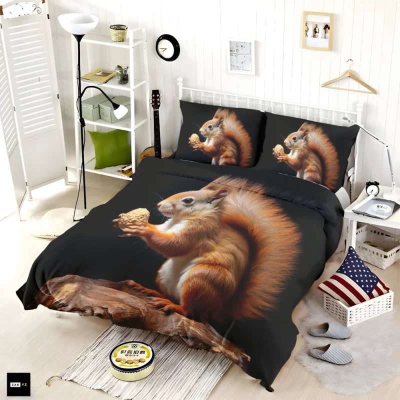 Lively Squirrel Nibbling a Nut Bedding Set