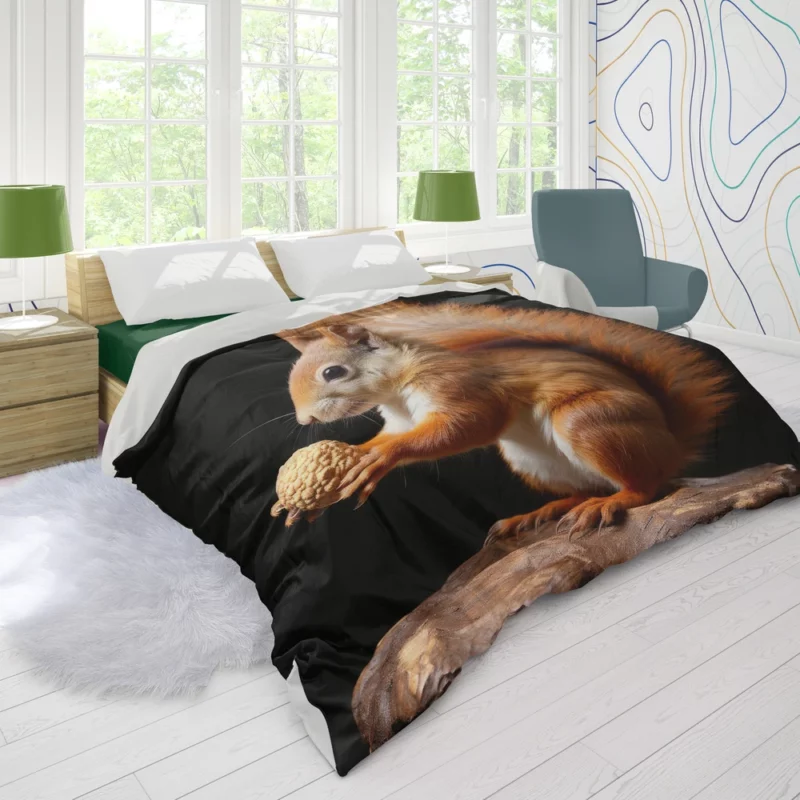 Lively Squirrel Nibbling a Nut Duvet Cover