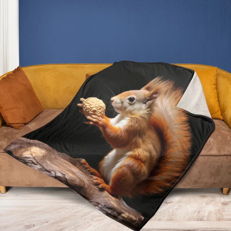 Lively Squirrel Nibbling a Nut Fleece Blanket 1