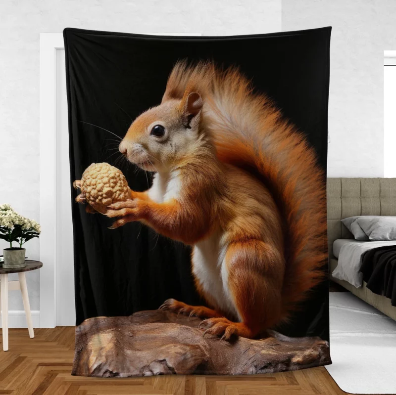 Lively Squirrel Nibbling a Nut Fleece Blanket