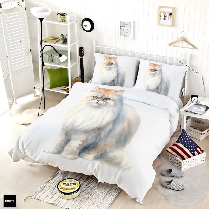 Long Haired White Cat Bedding Set