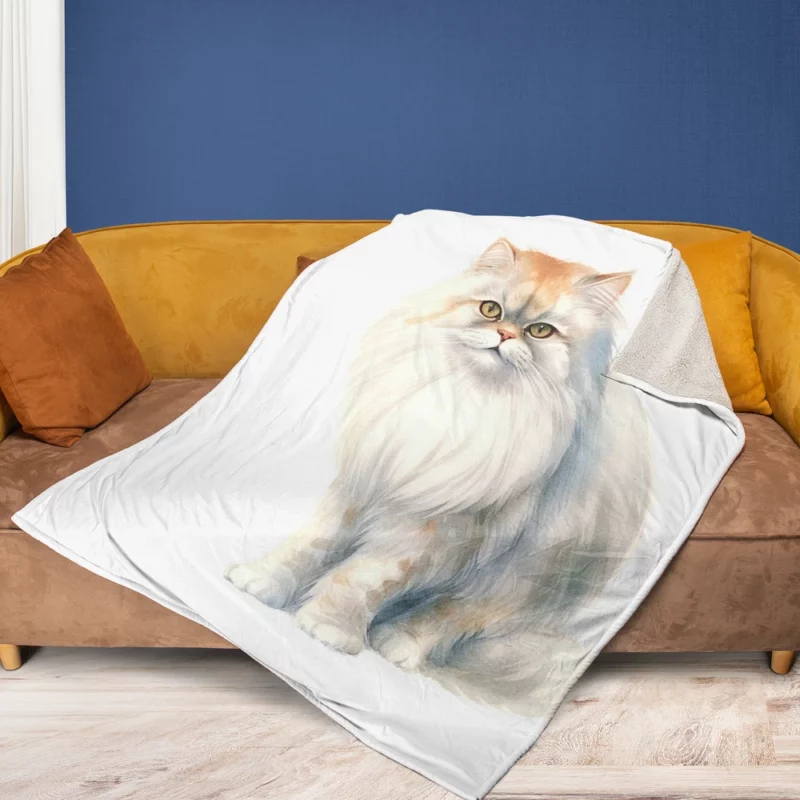 Long Haired White Cat Fleece Blanket 1