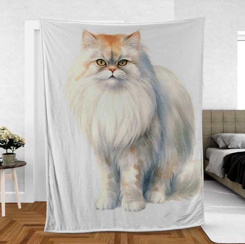 Long Haired White Cat Fleece Blanket