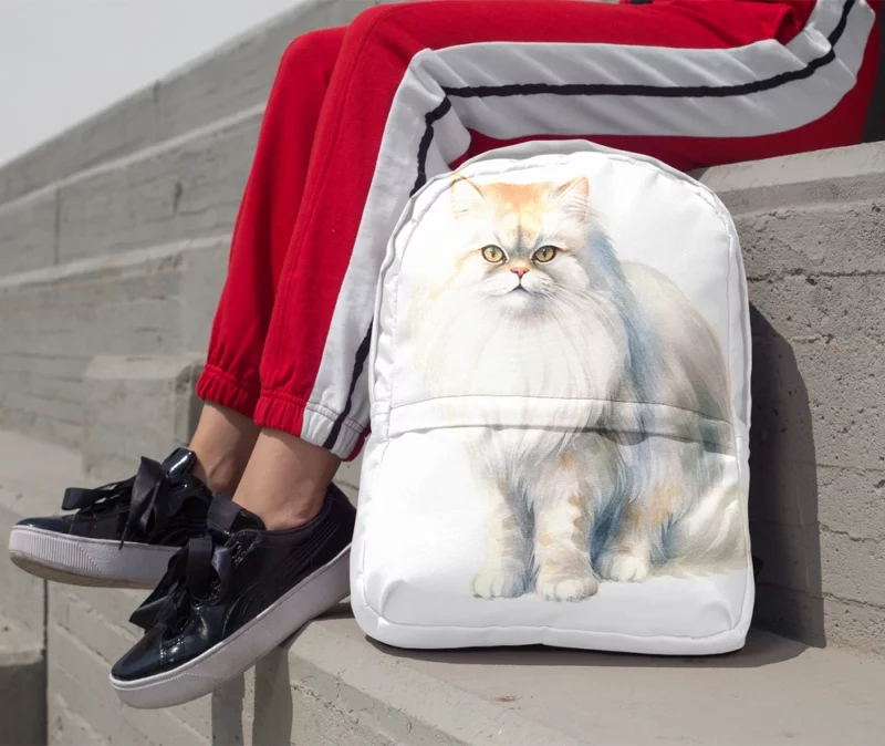 Long Haired White Cat Minimalist Backpack 1