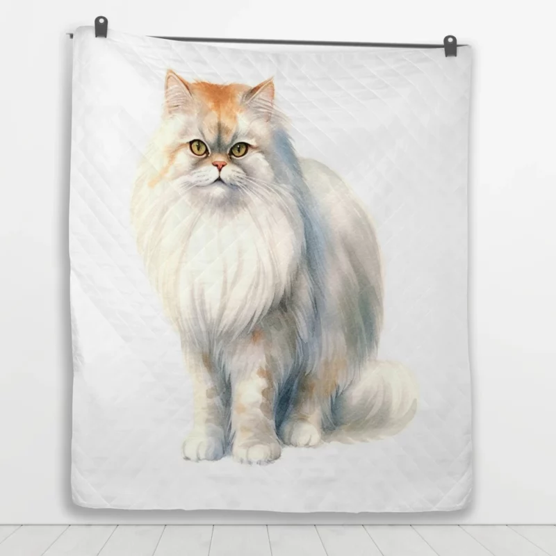 Long Haired White Cat Quilt Blanket 1