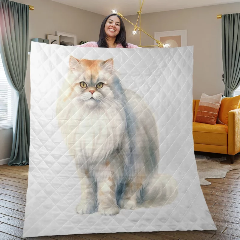 Long Haired White Cat Quilt Blanket