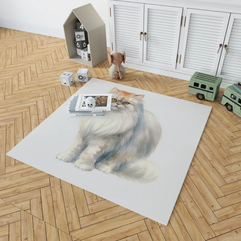 Long Haired White Cat Rug 1