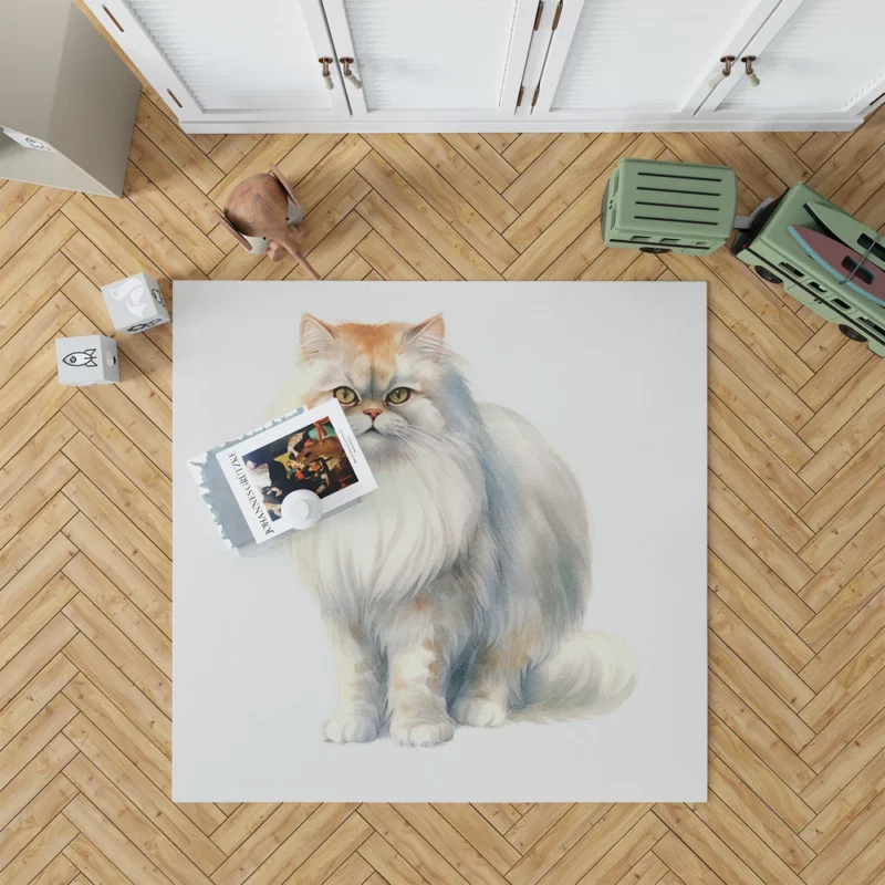 Long Haired White Cat Rug