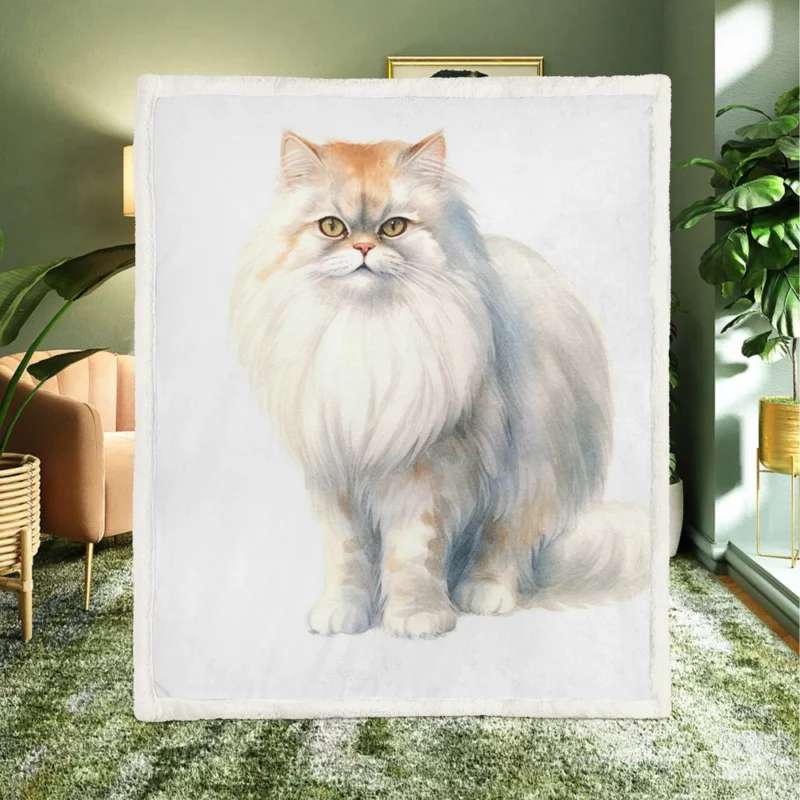 Long Haired White Cat Sherpa Fleece Blanket