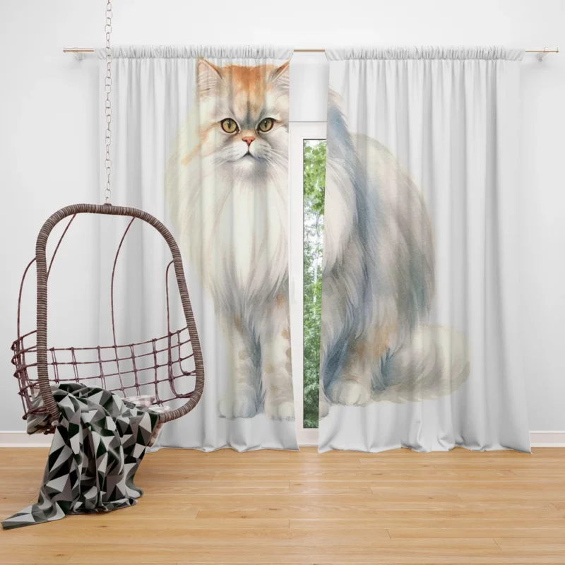 Long Haired White Cat Window Curtain