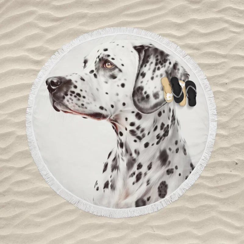Lovely Dalmatian Dog Portrait Round Beach Towel