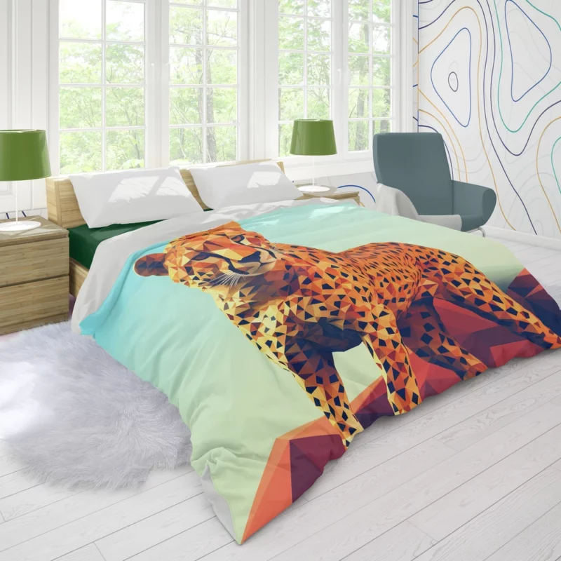 Low Poly Cheetah Art Duvet Cover