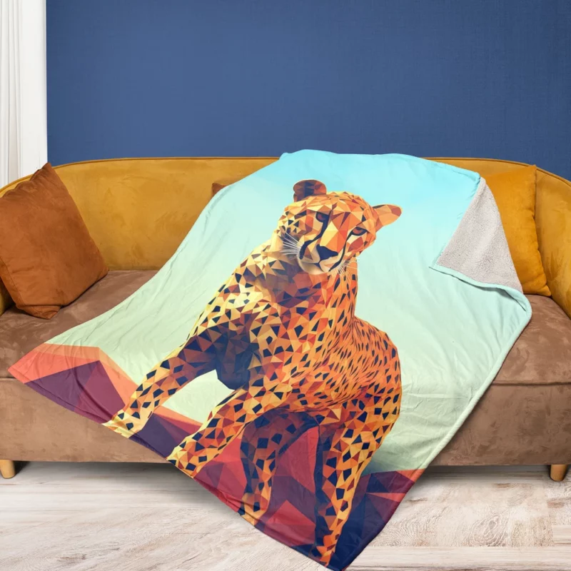 Low Poly Cheetah Art Fleece Blanket 1