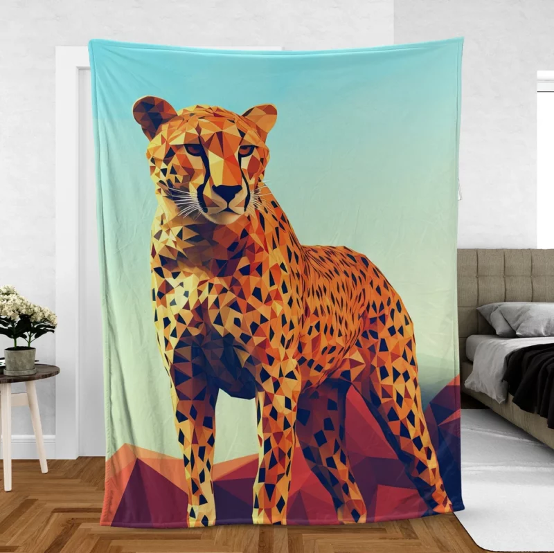 Low Poly Cheetah Art Fleece Blanket