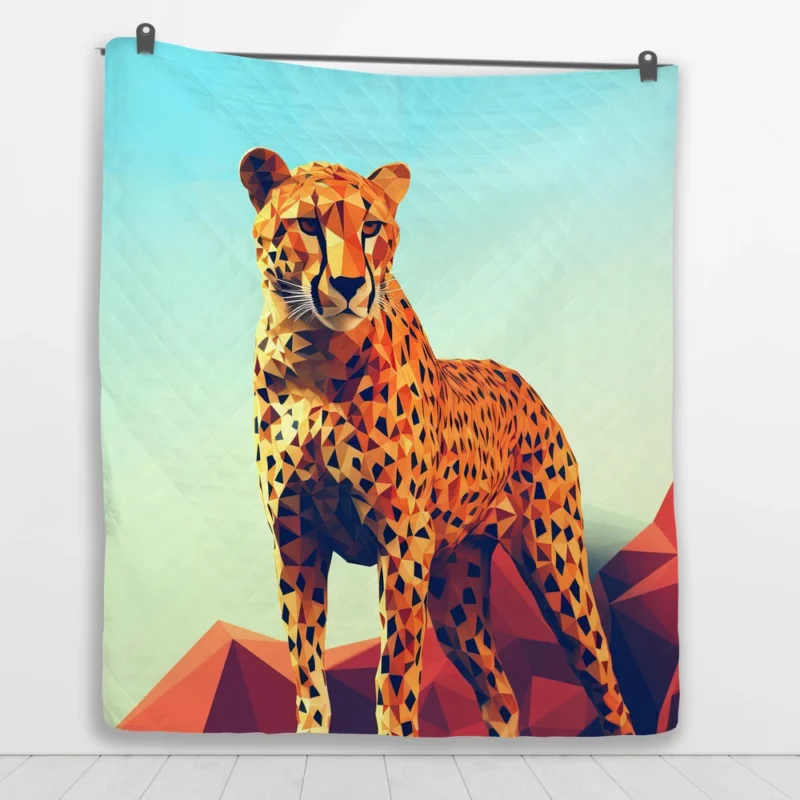 Low Poly Cheetah Art Quilt Blanket 1