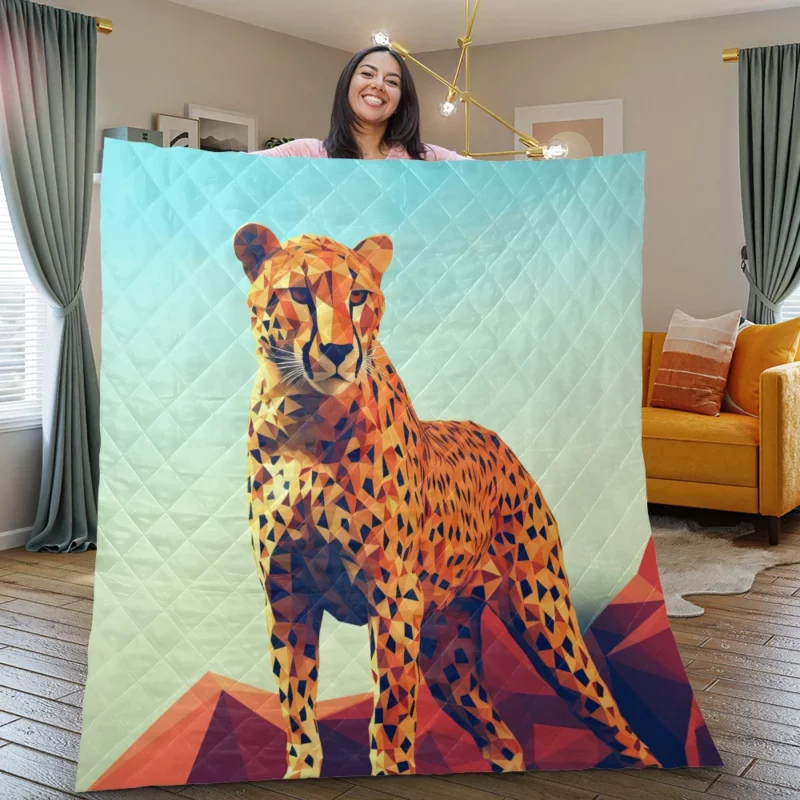 Low Poly Cheetah Art Quilt Blanket