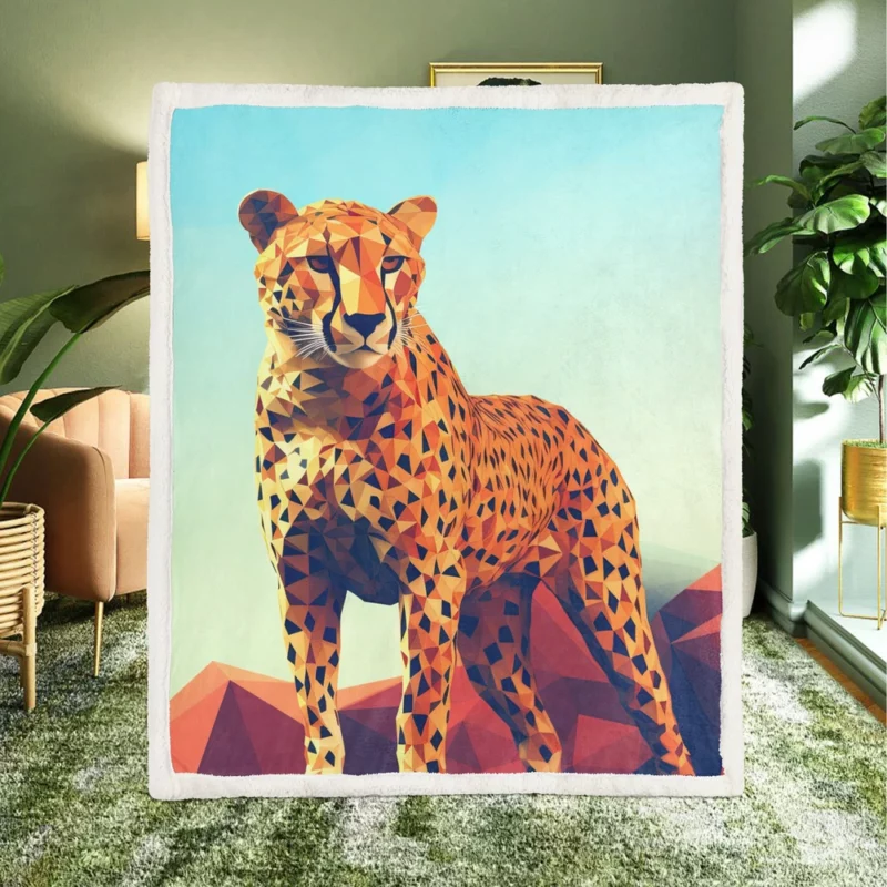 Low Poly Cheetah Art Sherpa Fleece Blanket