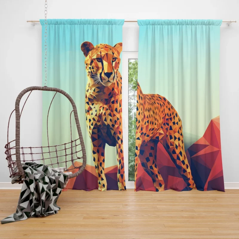 Low Poly Cheetah Art Window Curtain