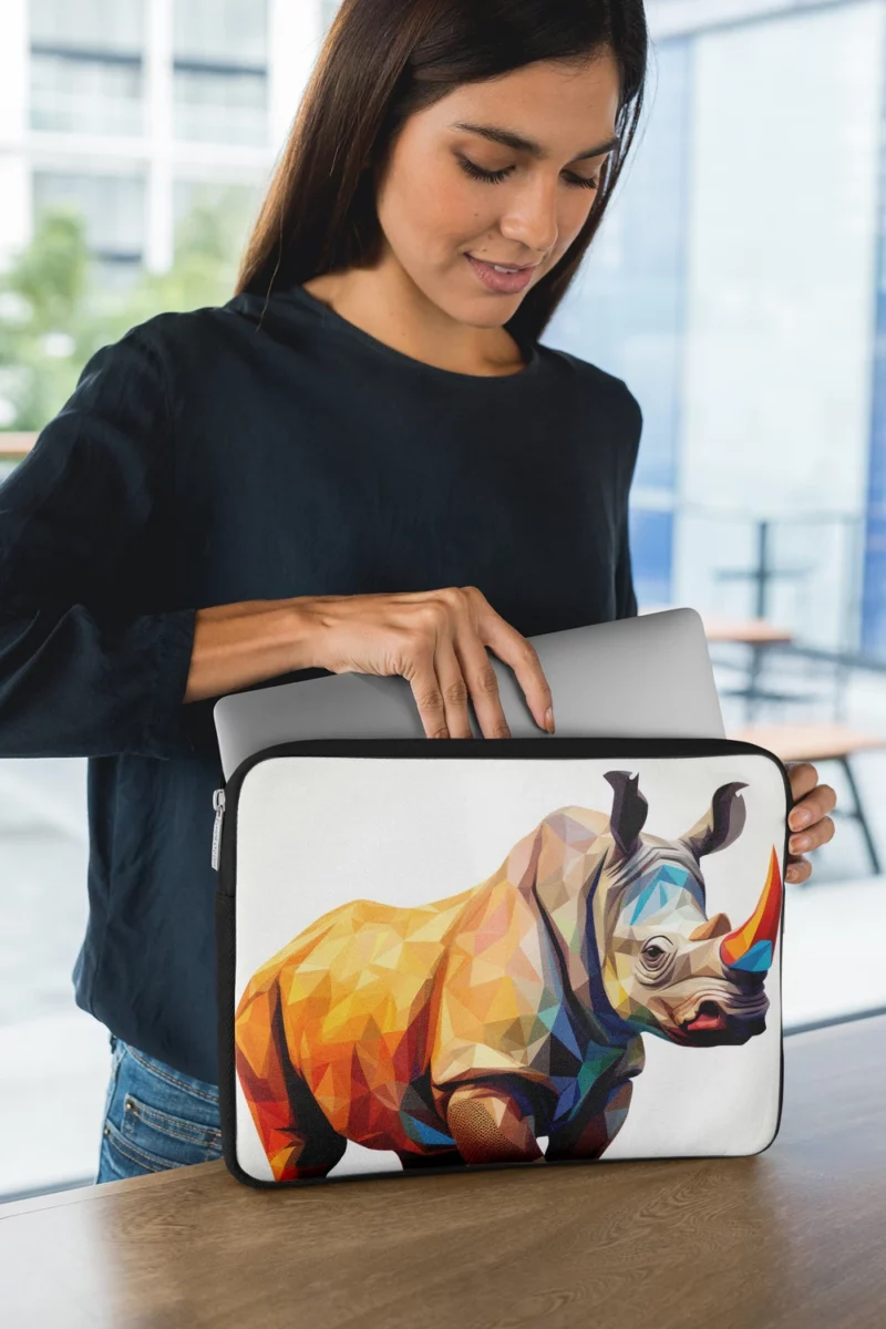 Low Poly Colorful Rhino Art Laptop Sleeve 1