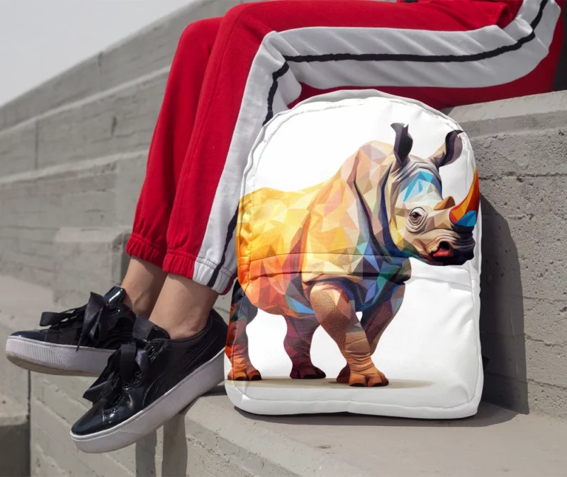 Low Poly Colorful Rhino Art Minimalist Backpack 1