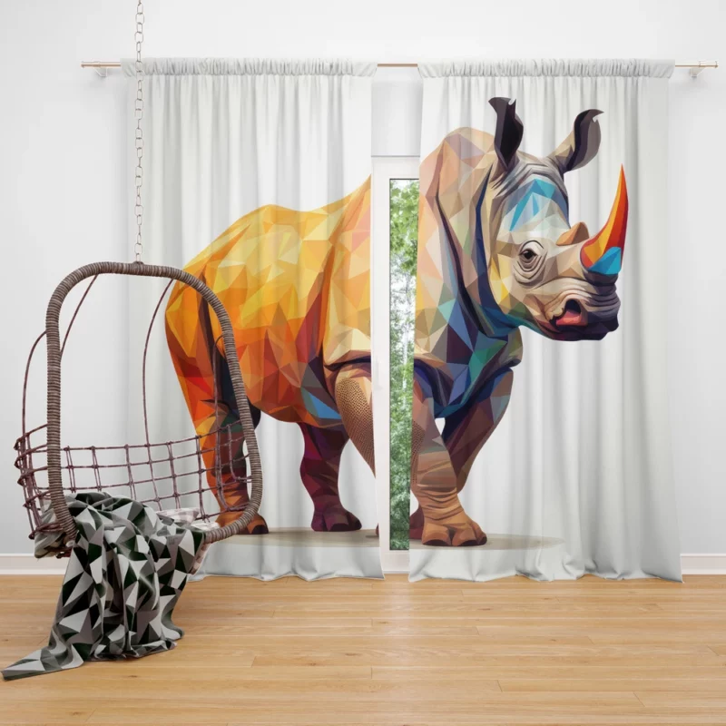 Low Poly Colorful Rhino Art Window Curtain