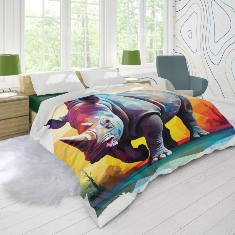 Low Poly Rhino Digital Art Duvet Cover